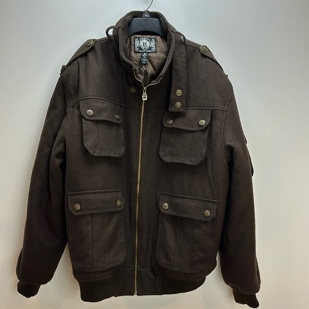 Zeep World Collection Brown Wool Blend‎ Bomber Zipper Jacket XXL Snap Pockets